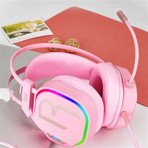 V10 Pink Girl Gaming Headphones Usb 7 1 Stereo Pc Game Headsets Noise Cancelling Headphone With