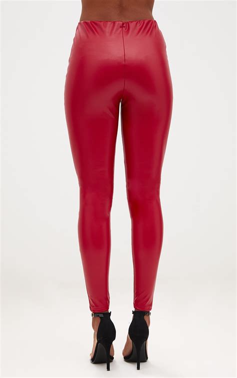 Red Faux Leather Highwaisted Leggings Trousers Prettylittlething