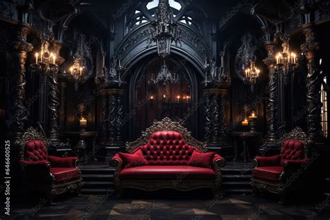 Victorian Vampire's Lair with rich velvet upholstery, Gothic decor, and ...