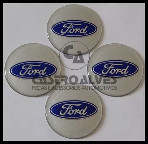 Kit Emblema Adesivo P Calota Roda Ford Prata Mm P S