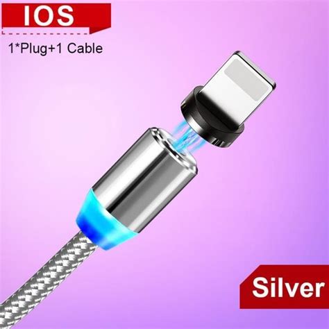 Silver For iPhone 2m câble magnétique LED tressé en Nylon de 2m 1m