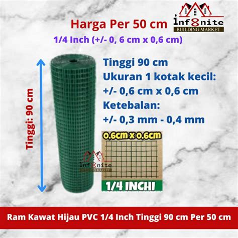 Jual Ram Kawat Loket Hijau Pvc 90 Cm X 1 4 Inch Ayakan Kandang Per 50