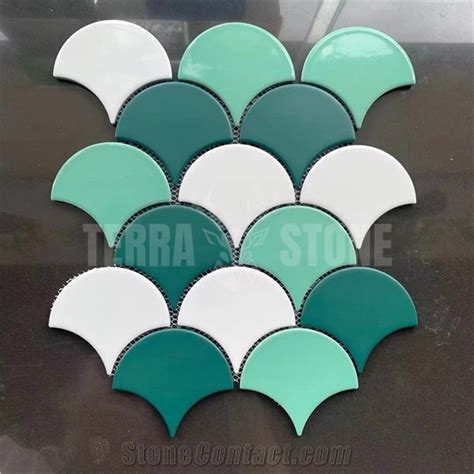 Fish Scale Green Ceramic Mosaic Tile For Swimming Pool From China