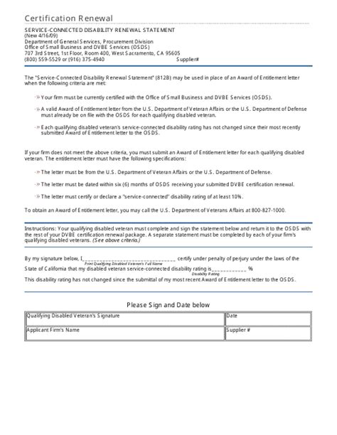 California Service Connected Disability Renewal Statement Form Fill