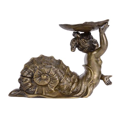 Fantasy Nude Snail Maiden Bronze Inkwell Holder Solvang Antiques
