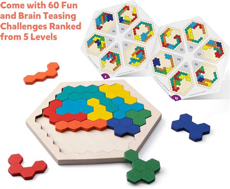 Buy Coogam Wooden Hexagon Puzzle Shape Block Tangram Brain Teaser Toy