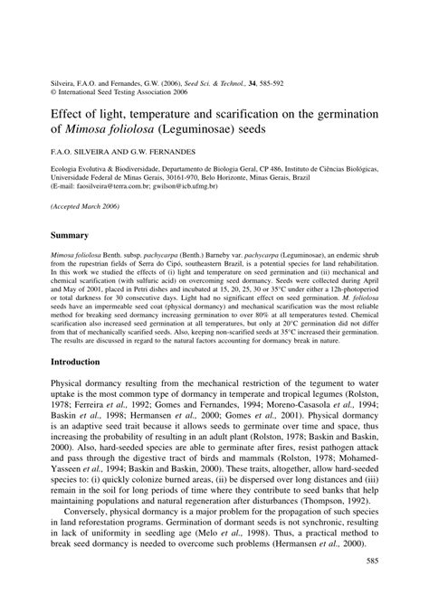 (PDF) Effect of light, temperature and scarification on the germination of Mimosa foliolosa ...