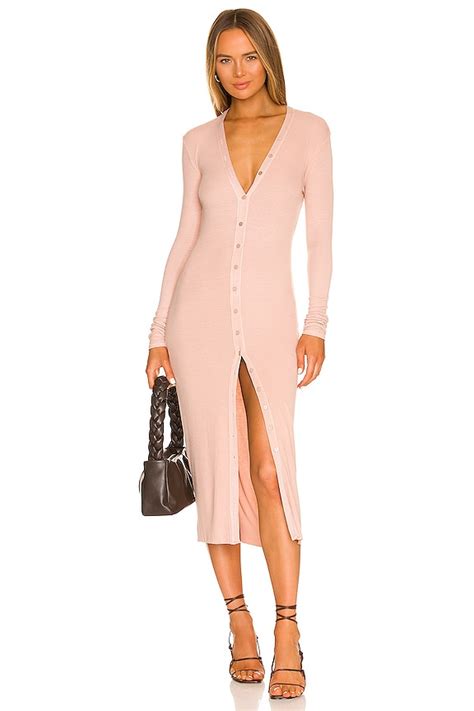 Enza Costa Long Sleeve Cardigan Midi Dress In Dark Nude Revolve