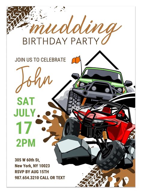 Mudding Birthday Invitation Template Muddin Party Atv Party Atv