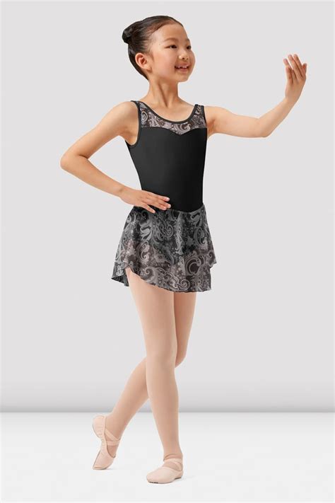 Girls Mirella Paisley Scoop Neck Skirted Leotard Black Bloch Dance Eu