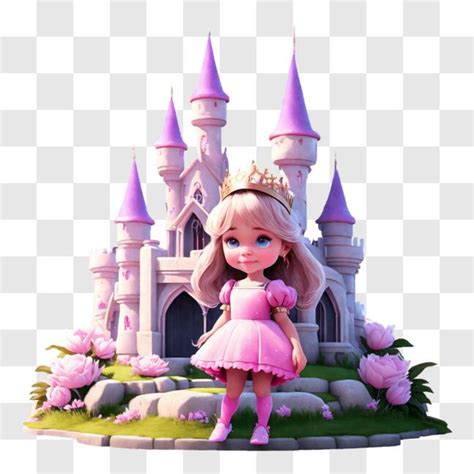 Download Cartoon Princess In Pink Dress With Imaginary Castle Png