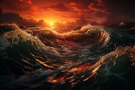 Dark Ocean Waves Sunset Wallpaper | Premium AI-generated image