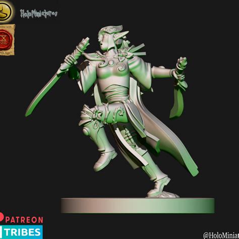 3D Printable Wood Elves Forest Guard With Dual Weapons Elf By