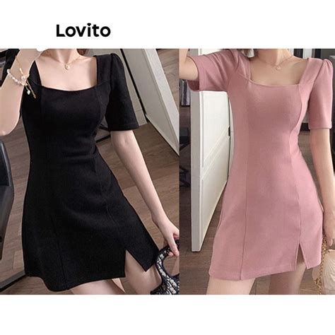 Lovito Women Elegant Plain Pleated Structure Line Dress Lne47321