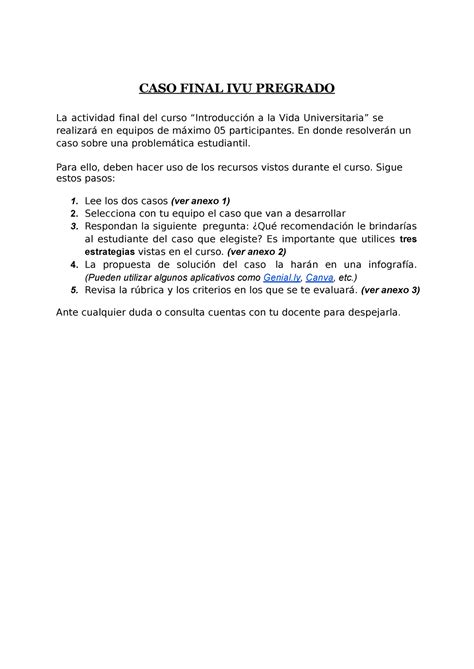 Ivu Semana 18 Trabajo CASO FINAL IVU PREGRADO La Actividad Final Del
