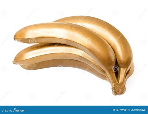 Bananas De Ouro Brilhante E Estilosas De Cor Branca Imagem De Stock