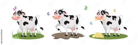 Vector illustration of cute and beautiful cows in cartoon style. Cute ...