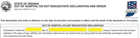 Free Indiana Do Not Resuscitate Dnr Order Form Pdf Eforms