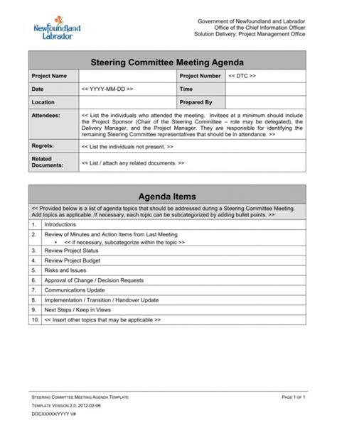 free steering committee meeting agenda office of the chief committee ...