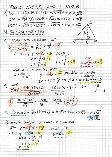 Oblicz Pole KLM Wyznacz Rownanie Prostej Poprowadzonej Z Wierzcholka L