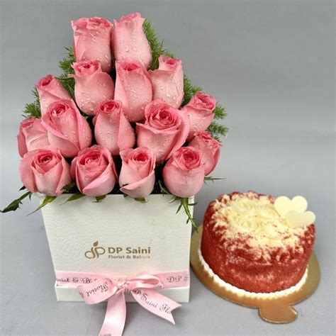 Combo Of Rose Box With Cake DP Saini Florist