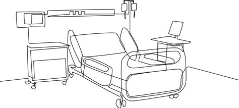 Single one line drawing Hospital room interior with bed and clinic ...