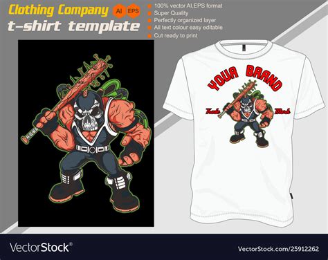 T Shirt Template Fully Editable With Skull Mask Vector Image