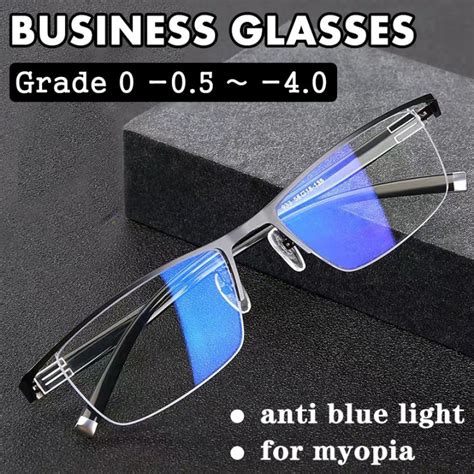 New Half Frame Myopic Glasses Men Women Anti Blue Light Minus Grade Square Computer Eyeglasses 0