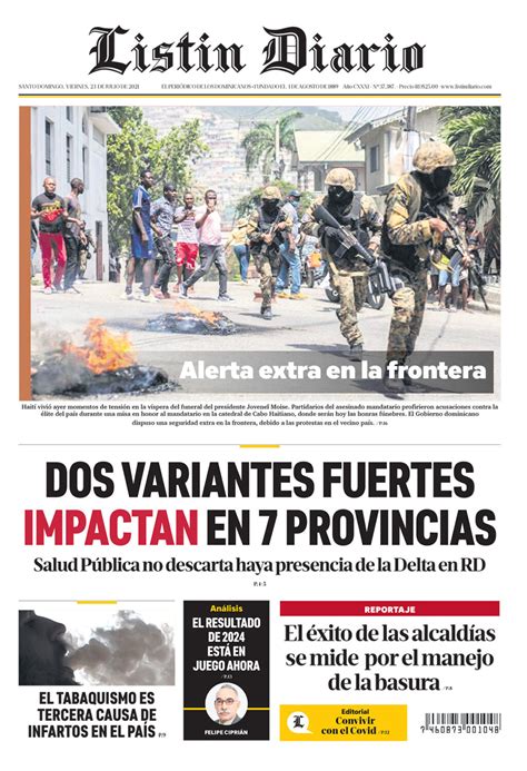 Portada Periódico Listín Diario Viernes 23 Julio 2021 Dominicana Do