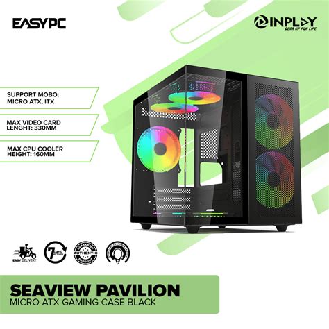 Easypc Inplay Seaview Pavilion Pc Case Gaming Micro Atx Black And White Shopee Philippines