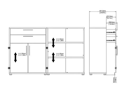 Prisme Étagère de bureau 2 tiroirs 2 portes et 3 tablettes de