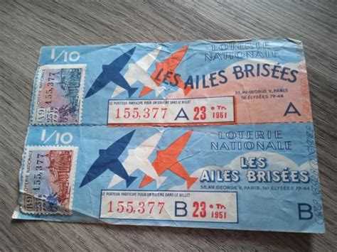 BILLET LOTERIE NATIONALE 1951 Les Ailes Brisees Aviation Guerre Defense