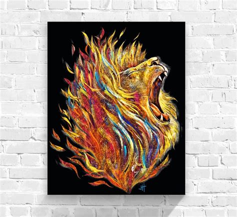 Fire of God Lion Canvas Lion Wall Art Animal Print Lion | Etsy