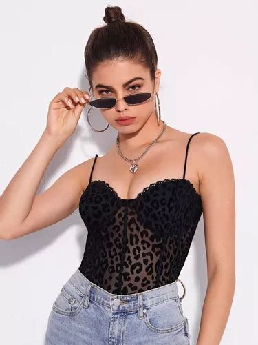 Blusa Casual De Tirantes Sexy Malla Y Terciopelo Leopardo Env O Gratis