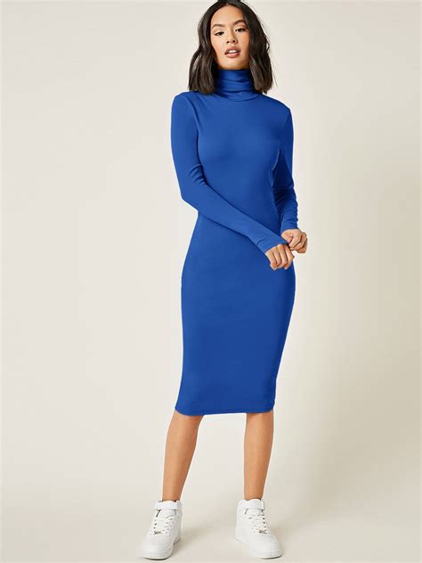 Shein Basics High Neck Solid Bodycon Dress