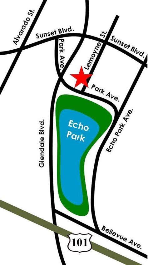 Map of Echo Park with Temple location | Bellevue, Echo, Echo park