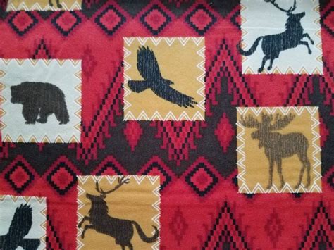 Wildlife Flannel Fabric With Bear Eagle Elk Deer Cotton Print Etsy