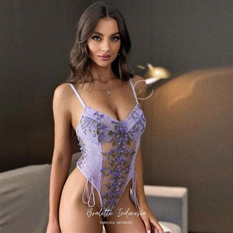 Jual Camille Lilac Bodysuit Sexy Hot Transparan Embroidery See Through