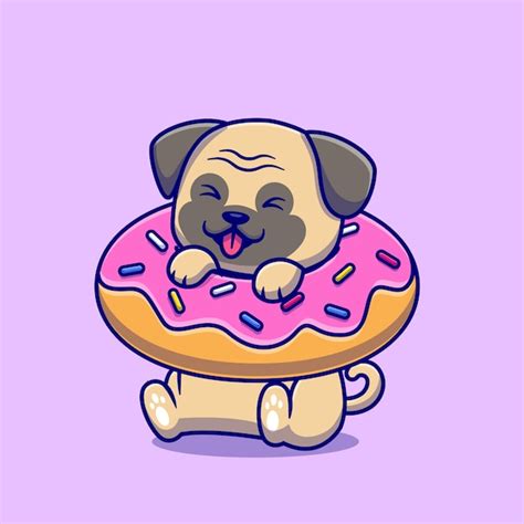 Lindo Pug Con Donut Cartoon Vector Icono Ilustraci N Vector Premium