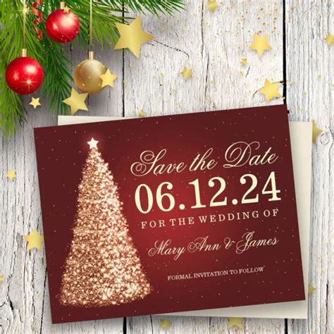 Elegant Christmas Save The Date Gold Red Announcement Postcard Zazzle