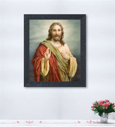 Buy Lord Jesus Framed Multicolour Synthetic Wall Painting By Random