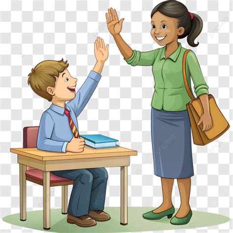 Teacher Giving High Five To Student Clipart Illustration, Teacher ...