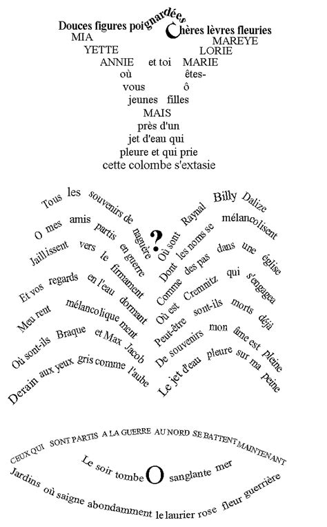 Guillaume Apollinaire Calligrammes La Colombe poignardée et le