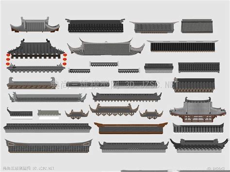 中式屋檐古建屋顶样式瓦片古建飞檐飞脊檐线房檐屋脊门头传统建筑构件马头墙灯笼徽派建筑su模型 景观小建筑su模型