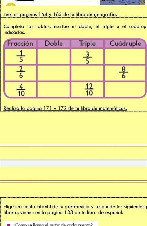 Completa Las Tablas Escribe El Doble El Triple Y El Cu Druple De Las