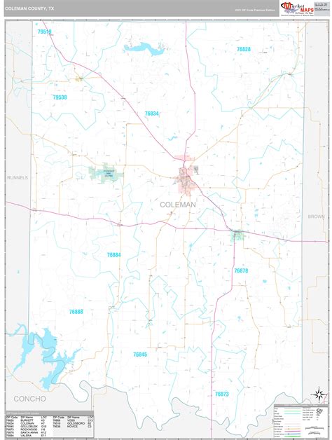 Coleman County, TX Wall Map Premium Style by MarketMAPS - MapSales.com