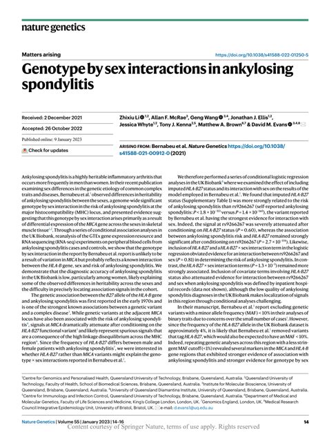 Genotype By Sex Interactions In Ankylosing Spondylitis Request Pdf