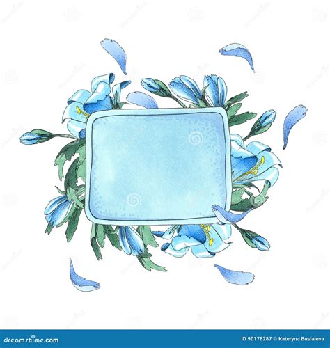 Watercolor Square Frame Of Blue Flowers Stock Illustration