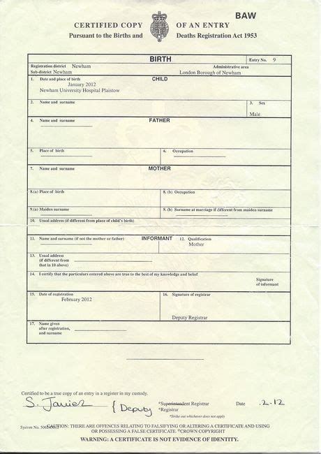 Elegant UK Birth Certificate Template