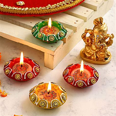 Designer Diyas And Golden Pagdi Ganesha Idol Indonesia Gift